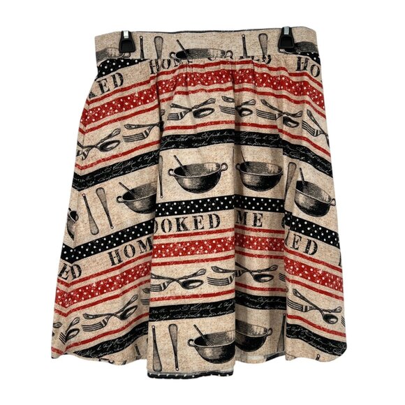 Retrolicious Dresses & Skirts - Retrolicious Home Cooked Print A-Line Skirt Beige Black Red Size Large